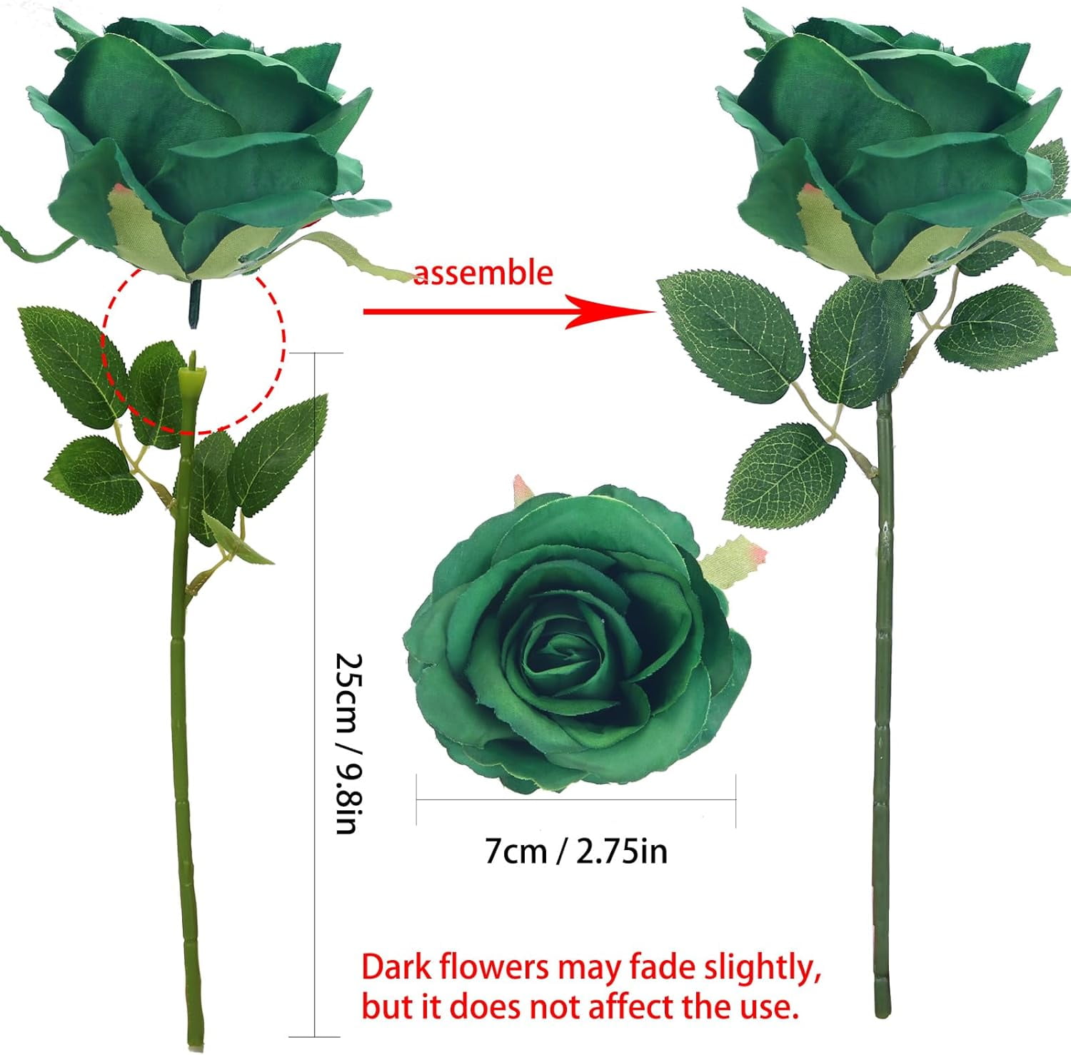 UUGHWW-12 Pack Green Artificial Roses Emerald Green Flowers with Stems ...