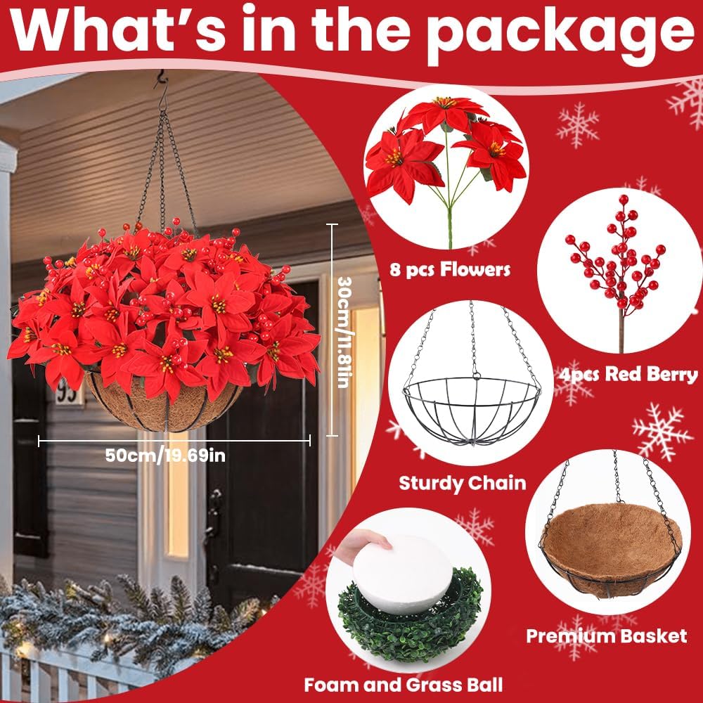 UUGHWW-12PCS Poinsettia Artificial Flowers with Hanging Basket for ...