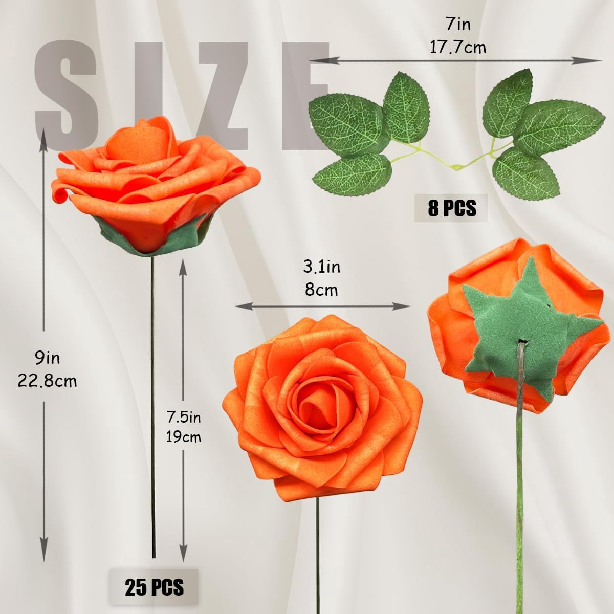 UUGHWW-25pcs Bright Orange Artificial Flowers Foam Fake Rose with Stems ...