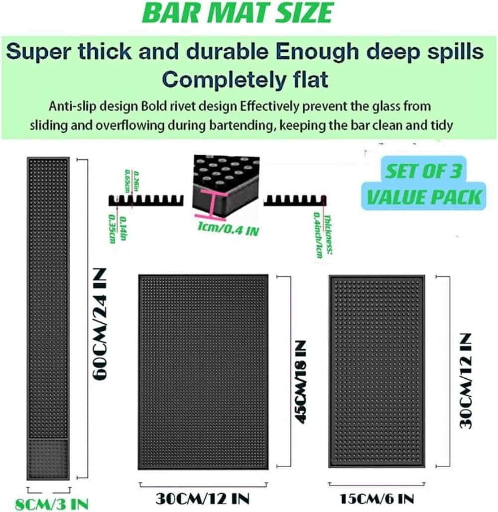 UUGHWW-Bar Mat Set of 3 Rubber Bar Service Spill Mat for Cocktail ...