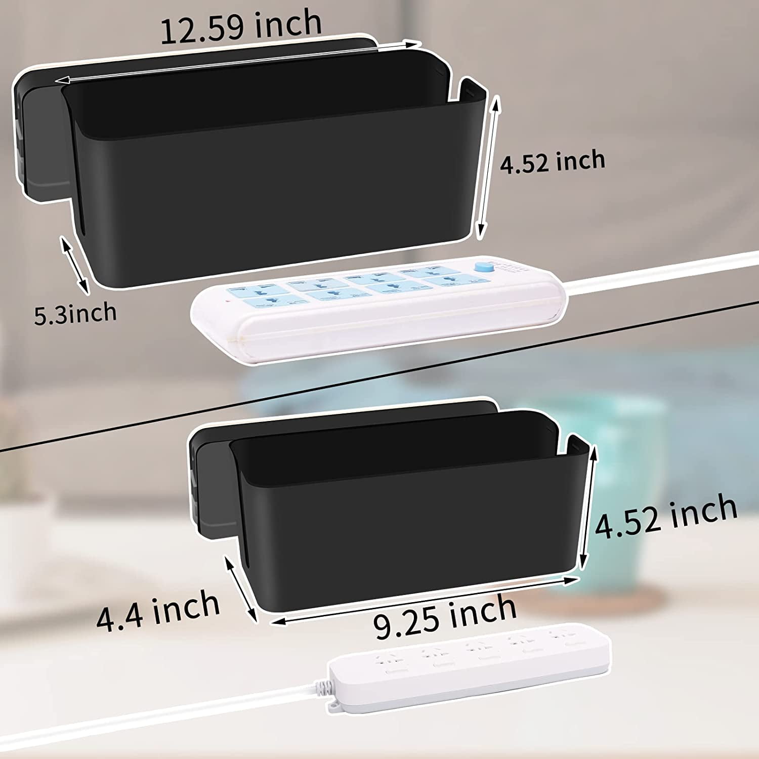 YUANYE Cable Management Box 2 Pack With 122 Cable Clips Set Large Cord Organizer Box Hide Power Strip For Computer Router Usb Hub And Under Desk Power Strip Safe Abs Material Cord Management