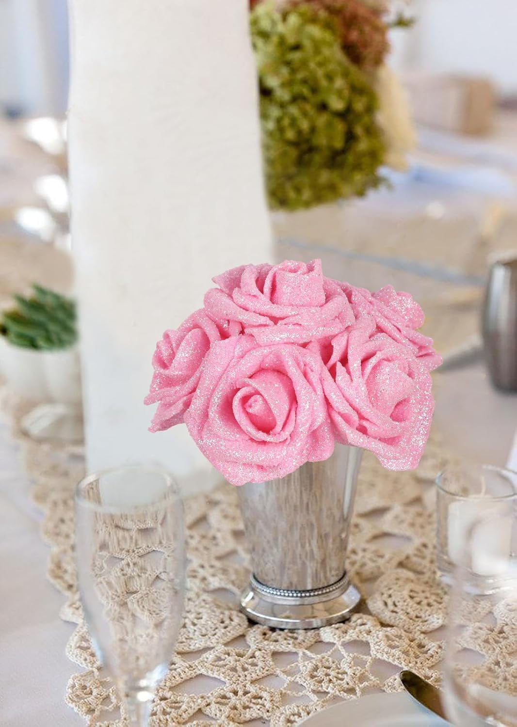 UUGHWW-Pink Glitter Roses 30pcs Pink Roses Artificial Flowers with ...