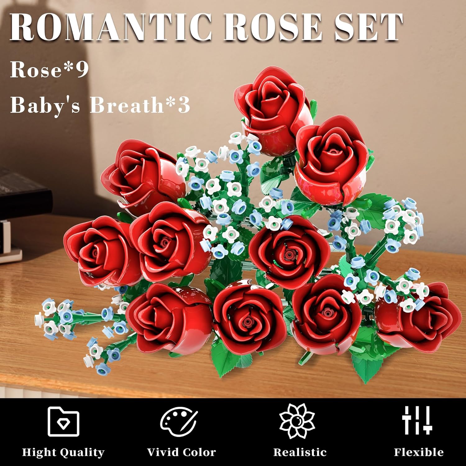 Lego Roses Kit UUGHWW-Roses Flowers Bouquet Building Set for Adults, Red Rose Flores ...