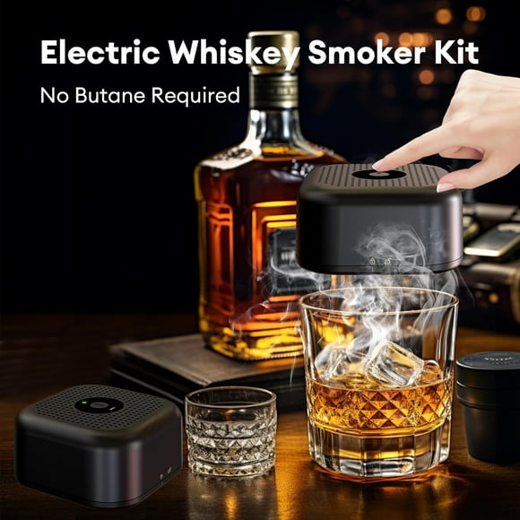 UUGHWW-Whiskey Smoker Kit with 6 Wood Chips  Electric Cocktail Smoker Kit with Built-in Lighter & LED Light, Old Fashioned Bourbon Drink Smoking Kit Gifts for Men, Dad, Husband, Whiskey Lovers