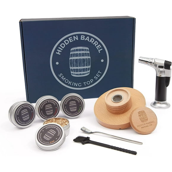 UUGHWW-Whiskey Smoker Kits with Torch 4 Flavors Wood Chips Bourbon Cocktail Old Fashioned Smoker Kit Gifts for Man, Fathers Day, Husband, Boyfriend or Drink Lover (No Butane)