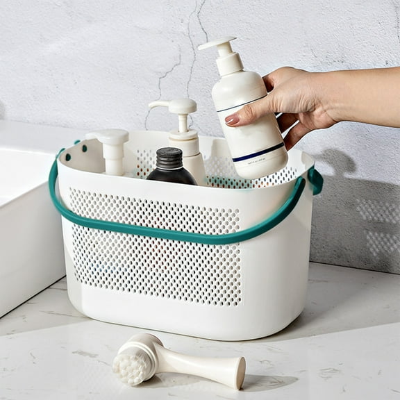 UUHYTG Bathroom Shower Basket with Handle, Thickened Plastic Storage Box with Drainage Holes, Portable Fruit Vegetable Basket, Multi Purpose Organizer for Kitchen Bath Laundry
