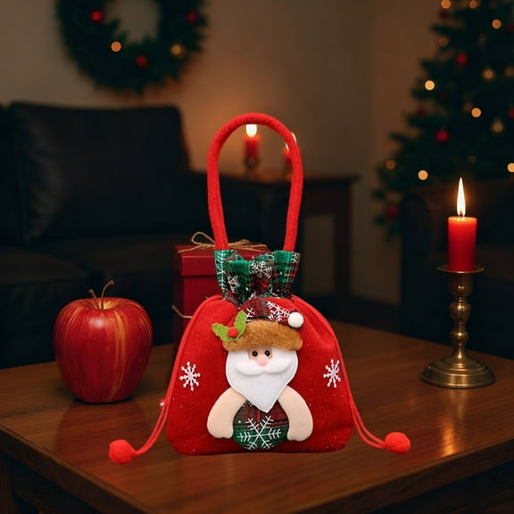 UUHYTG Christmas Gift Bag, Holiday Drawstring Packaging With Festive Decorative Patterns, Reusable Treat Holder for Candy Fruits Small Gifts and Christmas Eve Party Or Home Seasonal Decorations