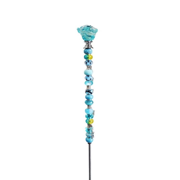 UUHYTG Decorative Rose Garden Stake with Beaded Design, Weatherproof Flower Planter Ground Insert Decor, Metal Rose Stake Ornament for Garden Yard Patio Lawn Landscape Display