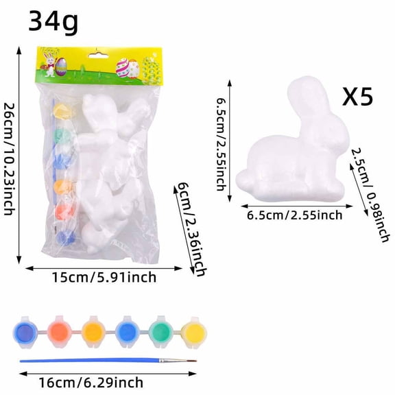 UUHYTG Easter DIY Hand-Painted Bunny Ornaments, Cute Graffiti Foam Egg Set for Kids, Creative Easter Craft Kit for Children, Paintable Figurines for Holiday Fun and Decoration