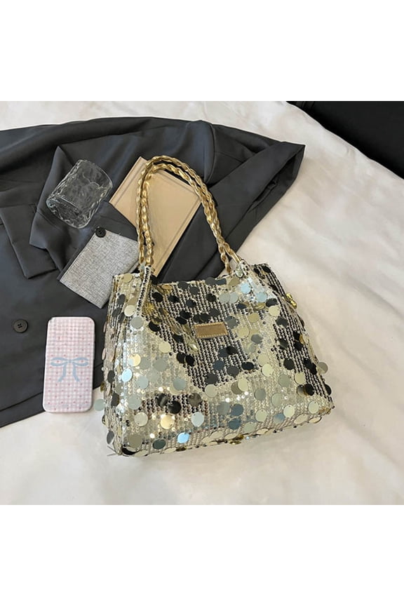 Fashionable Sequin Bag, Large Capacity Western-Style Shoulder Handbag, Trendy Underarm Bag with Soft Polyester Design, Casual Day Bag for Work, Travel, Shopping, Party or School