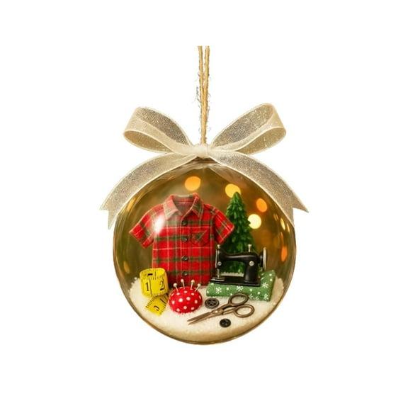 UUHYTG Holiday Sewing Snowball Ornament Glass Ball Pendant, Miniature Sewing Supplies Christmas Decoration with Vintage Sewing Machine, Festive Tree Ornament for Sewing Enthusiasts and Craft Lovers