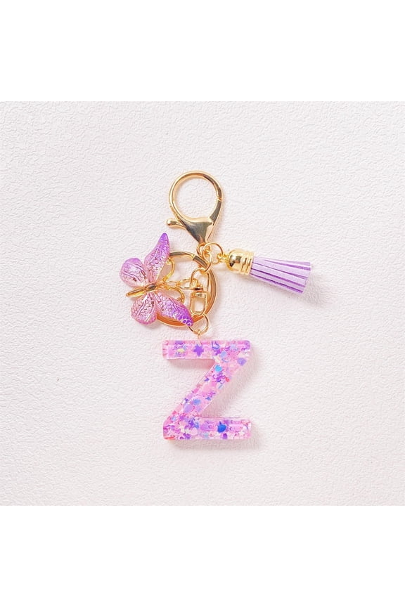 Initial Letter Resin Keychain for Women, Purple Tassel Cute Bag and Car Key Ring Accessory, Personalized Fashion Gift for Birthday Christmas Valentine Graduation Gifts