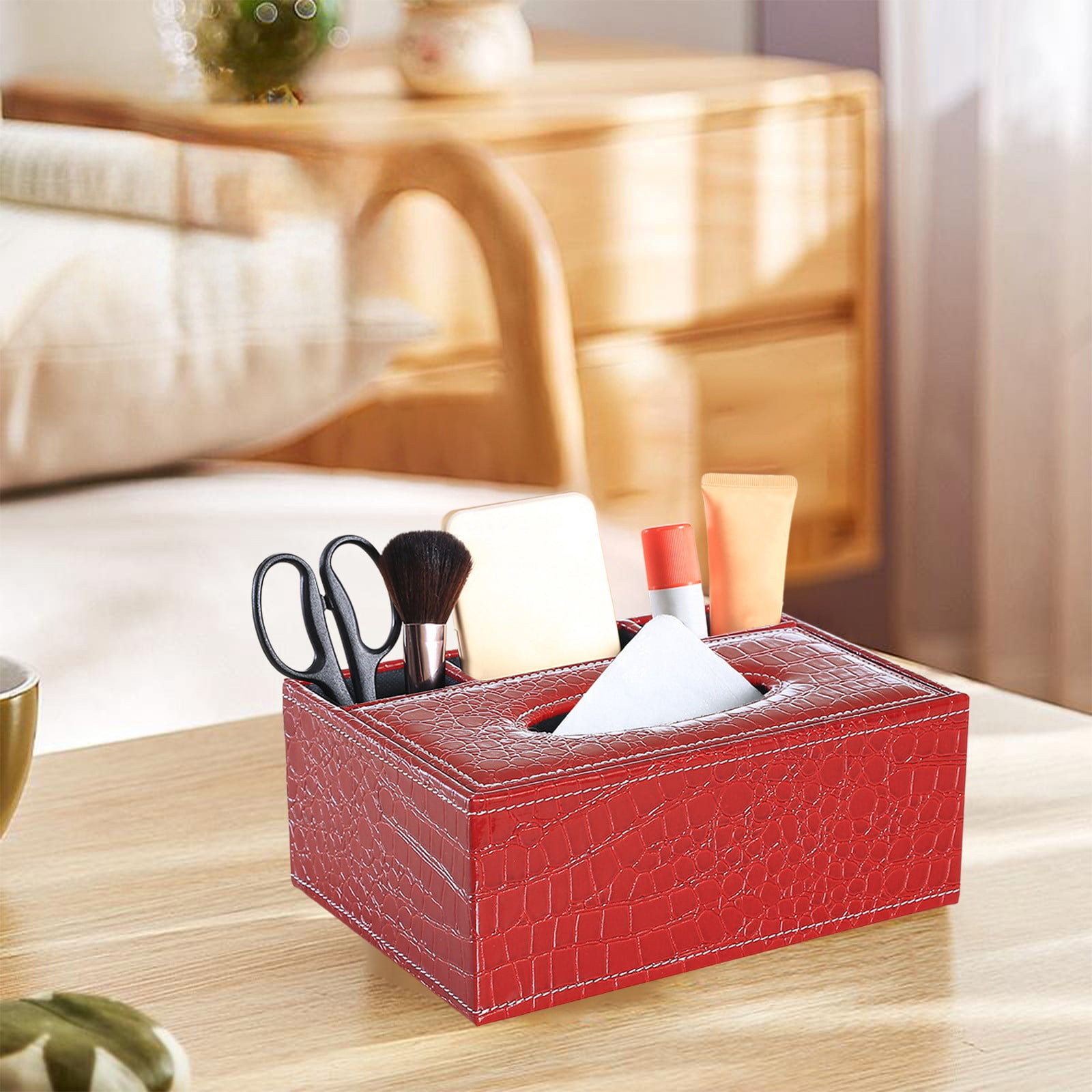 UUHYTG Leather Remote Control Holder with Tissue Box Compartment ...