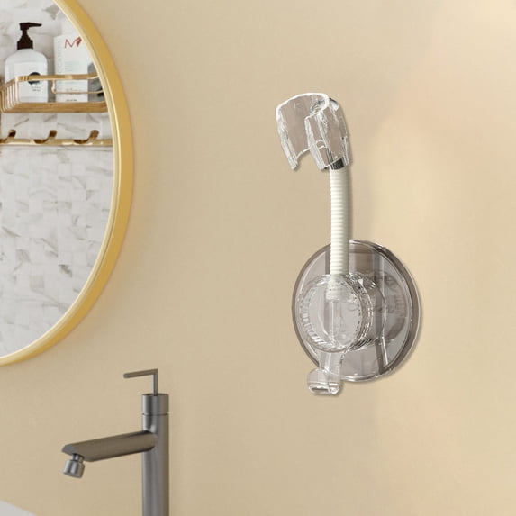 UUHYTG No-Hole Showerhead Bracket, Adjustable Bathroom Shower Head Holder with Hooks, Wall Mounted Organizer for Hanging Towels, Bath Accessories, Space Saving