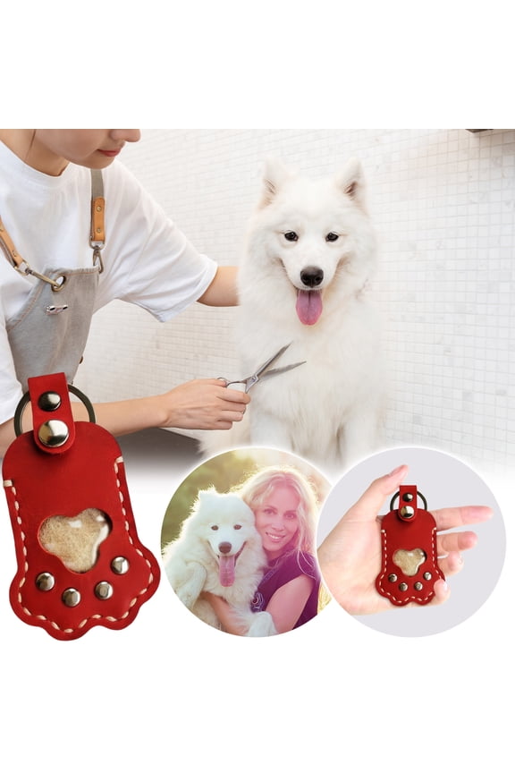 Pet Paw Leather Keychain, Cute Dog Hair Keepsake Keyring, Memorial Accessory for Dogs or Cats, Unique Paw Shape for Bags, Purse, Keys, Pet Lover Gifts and Pet Memorial Keepsake