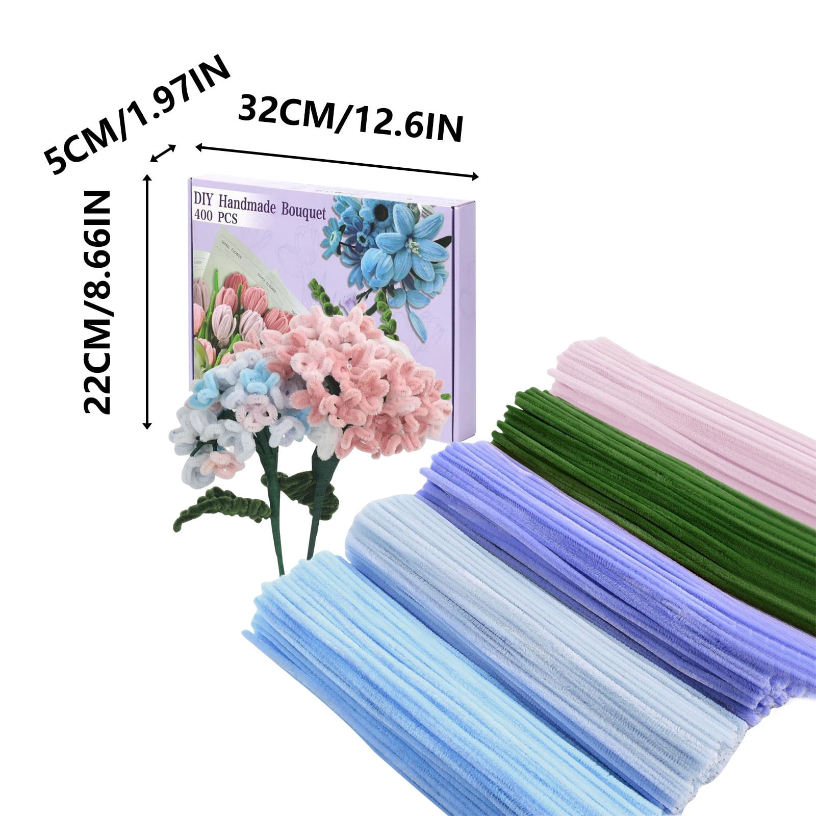 UUHYTG Pipe Cleaners Craft Kit 400 Pcs, Chenille Stems Assorted Colors with Floral Wire Stamen Ribbon Glue Sticks, DIY Flower Making Supplies for Kids Adults Art Projects