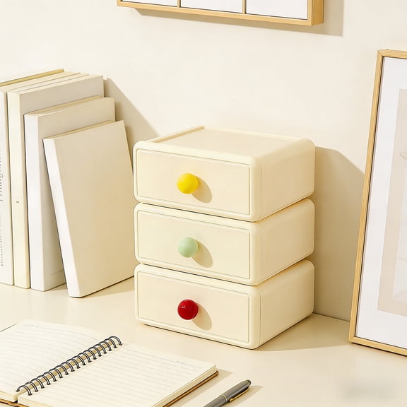 UUHYTG Stackable Drawer Desk Organizer Storage Box Set of 3, Multi Drawer Desktop Storage Organizer for Stationery Makeup Crafts Supplies, Space Saving Desk Organizer for Office Dorm Vanity