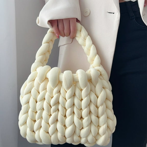 UUHYTG Thick Hand Woven Women Bag Fashion Boutique Design Washable Durable Braided Texture Shoulder Handbag Daily Casual Tote For Work Travel Shopping Versatile Style With Craft Detail High End Look