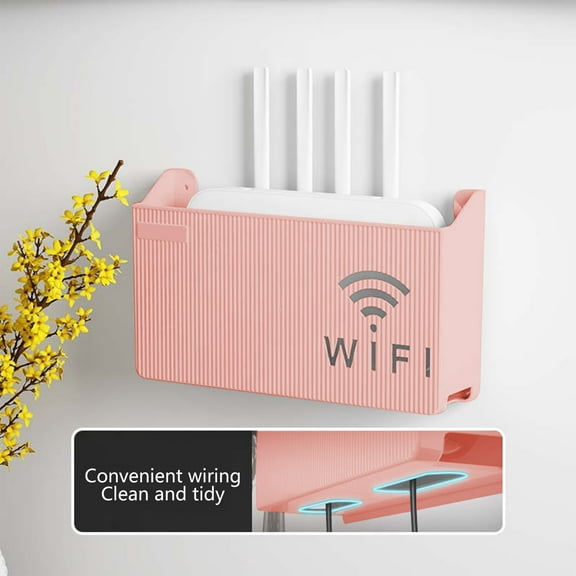 UUHYTG Wall Mounted Storage Box Router Organizer Punch Free Shelf, Space Saving Wall Storage Holder for Router Power Strips and Small Items, Modern Organizer for Living Room Bedroom and Home Office