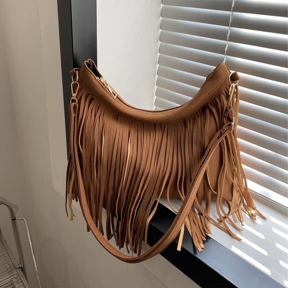 UUHYTG Women’s Tassel Shoulder Bag Casual Fashion Crossbody Handbag for Commuting and Daily Outings Trendy Fringe Design Large Capacity Everyday Tote for Work Shopping and Travel