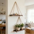 thumbnail image 1 of UUHYTG Wooden Hanging Shelf with Rope Floating Wall Storage Rack for Living Room Bedroom Bathroom Kitchen, Rustic Farmhouse Display Shelf for Plants Decor Storage, 1 of 6