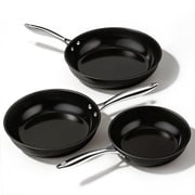 UUKRAVE Non Stick Frying Pans Set, 3 Pcs Healthy Non Toxic Skillet, 8/9.5/11 Inches Ceramic Pan for Cooking, Stainless Steel Handle, Compatible with All Stoves Oven Safe, PFAS-Free, Black