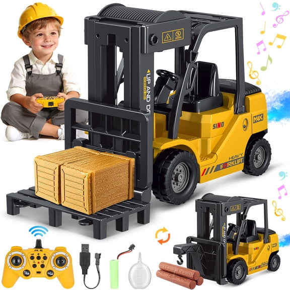 UUSUOO 1:24 Remote Control Forklift,2-In-1 RC Forklift Truck with Spray Sound & Lights,11 Channel Toy Forklifts for Kids,RC Construction Vehicles Toy Christmas Birthday Gift for Kids 6+