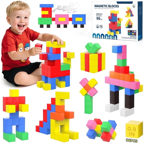 UUSUOO 96PCS Magnetic Blocks,0.9 Inch Large Magnetic Building Blocks for Kids, 3D Magnetic Cubes for Kids,Preschool Educational Sensory Magnet Toys,Christmas Gifts for Kids 3 4 5 6 