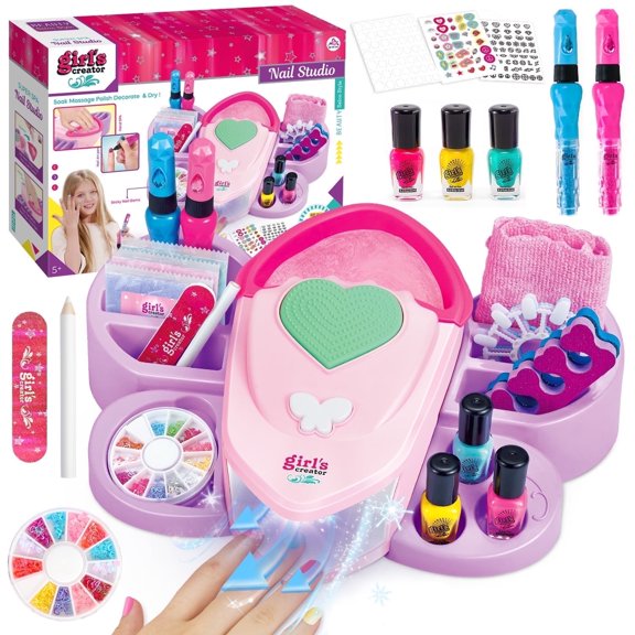 UUSUOO Kids Nail Polish Set for Girls,24Pcs Nail Art Kit with Nail Dryer,Hand Massage Spa Kit,Nail Kit for Girls Ages 7-12,Kid Manicure Set Christmas Birthday Gift for Girls Ages 7 8 9 10 11 12