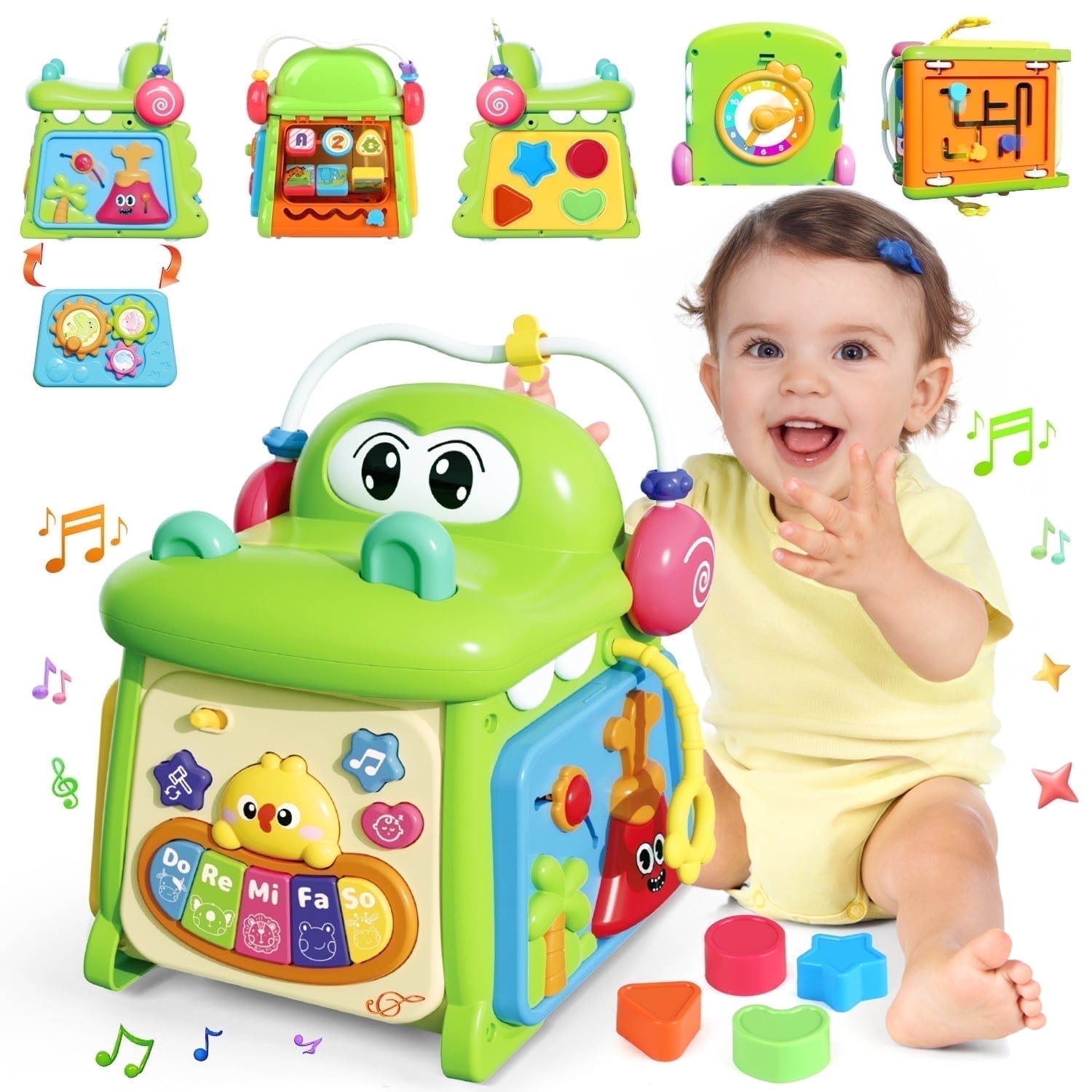 UUSUOO Crocodile Shape Baby Activity Cube,8-in-1 Montessori Toys for 1 Year Old,Learning Educational Baby Busy Toys,Birthday Gift Toys for 1 2 3 Year Old Boys & Girls