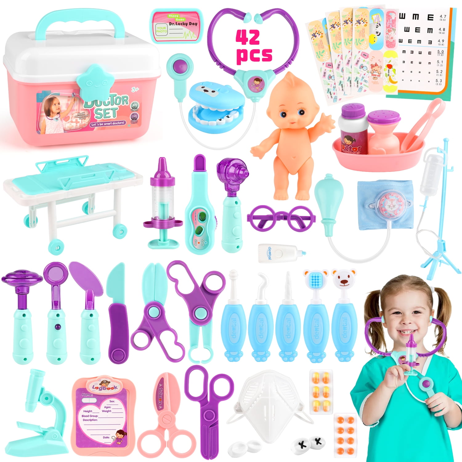 UUSUOO Doctor Kit for Toddlers 3-5,42PCS Doctor Pretend Play Set for Kids,Medical Kit Toy for Toddler with Stethoscope and Other Accessories,Doctor Role Play Set Birthday Gifts for Kids 3-6