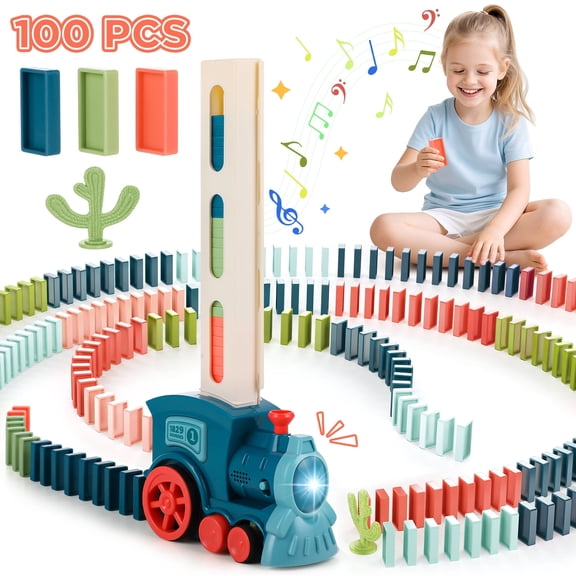 UUSUOO Domino Train,Domino Train Set with 100 Dominoes,Electric Dominoes Stem Montessori Toys for Kids,Christmas Birthday Gifts for Boys Girls Age 3 4 5 6 +