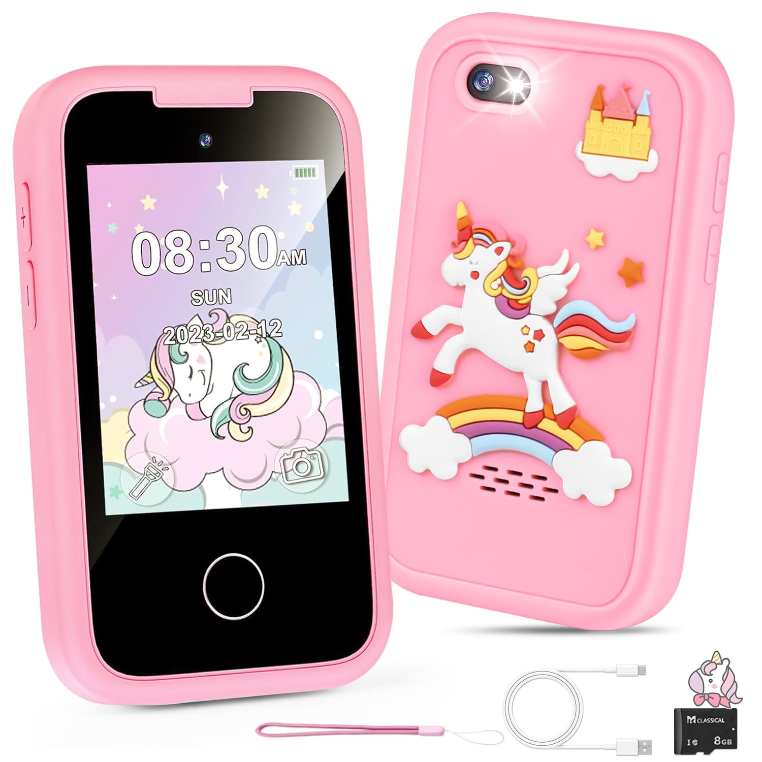UUSUOO Kids Smart Phone for Girls Kids Toys,2.8" Touchscreen Toddler Phone Toys W/ 8G SD Card, Dual Camera, Music Player,Unicorn Toys Christmas Birthday Gifts for Boys Girls 3-12,Pink