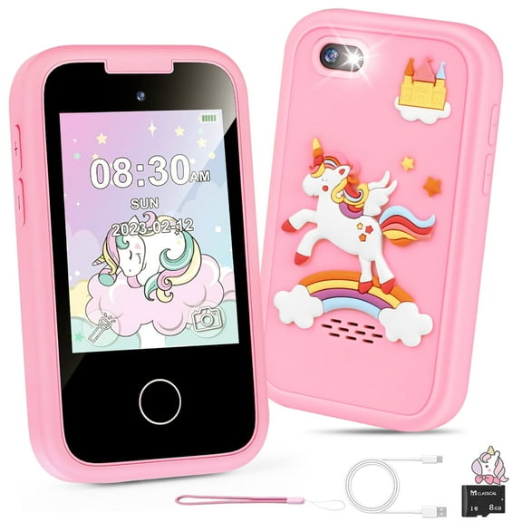 UUSUOO Kids Smart Phone for Girls Kids Toys,2.8" Touchscreen Toddler Phone Toys W/ 8G SD Card, Dual Camera, Music Player,Unicorn Toys Christmas Birthday Gifts for Boys Girls 3-12,Pink