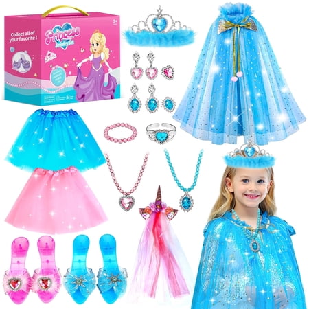 UUSUOO 19Pcs Princess Dress Up Toys,2 Sets Princess Toys for Girls 3-6 Years,Pretend Play Toys Christmas Birthday Gift for Girls 3 4 5 6 + Years Old