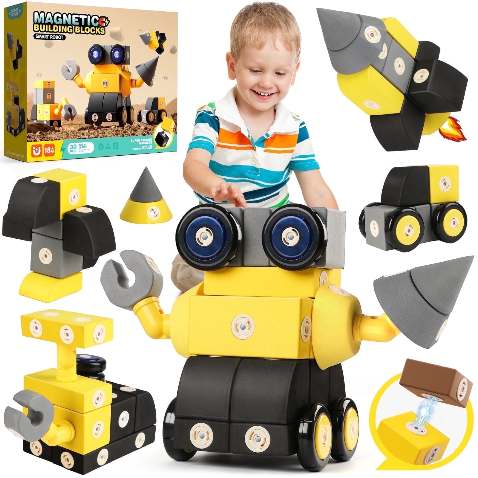 UUSUOO 30 PCS Magnetic Blocks,Magnetic Building Blocks for Kids Ages 4 ...