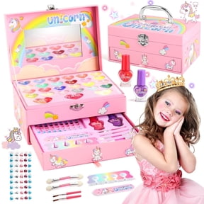 UUSUOO Kids Makeup Kit for Girls,36PCS Girls Unicorn Makeup Kit,Real Washable Pretend Play Cosmetic Set with Mirror,Little Girls Princess Make Up Toys for 4 5 6 7 8 9 Year Old Girl Birthday Gift,Pink