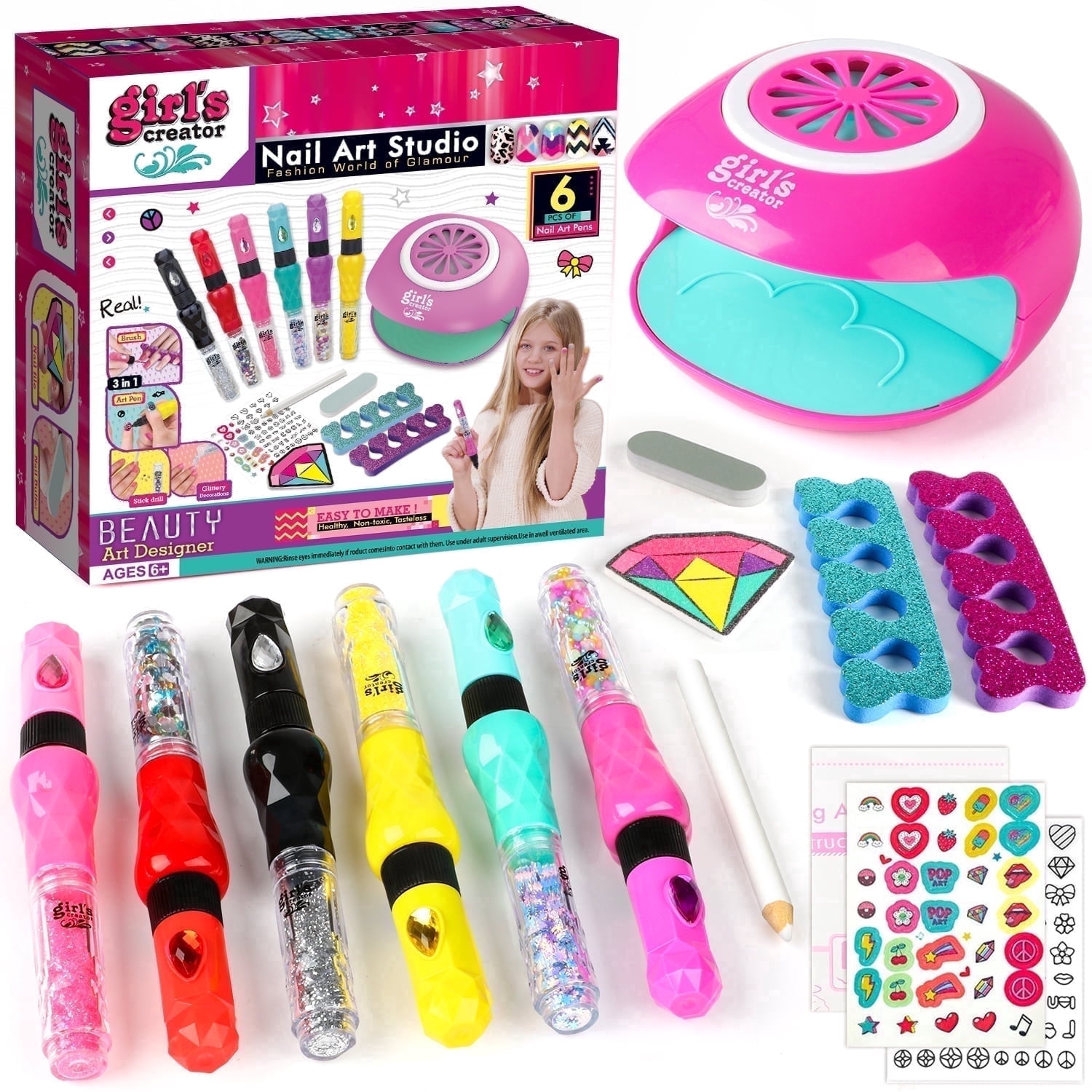 UUSUOO Kids Nail Polish Set for Girls, Nail Art Kit with 3-in-1 Nail Pen,Nail Dryer,Nail Polish, Nail Kit for Girls Ages 7-12, Kid Manicure Nails Kit Birthday G