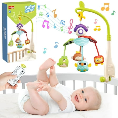 UUSUOO Baby Crib Mobile with Music and Night Lights,Mobile for Crib with Remote Control for Bassinets Toys Hanging Girls Boys,Baby Crib Toys for Newborn Infant