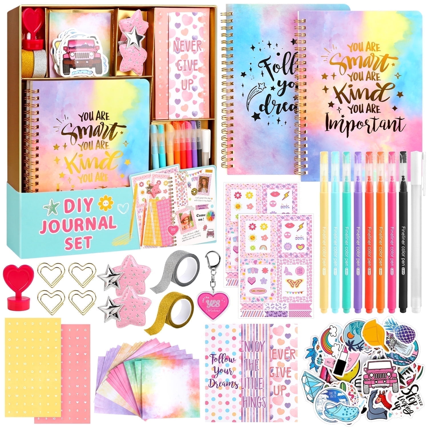 UUSUOO DIY Journal Kit for Girls 8-14,DIY Journal Set for Girls,100Pcs Stationery Set with Stickers,Scrapbook & Diary Supplies Set,Journaling Art Crafts Kit, Ideal Gifts for Girls Age 8 9 10+