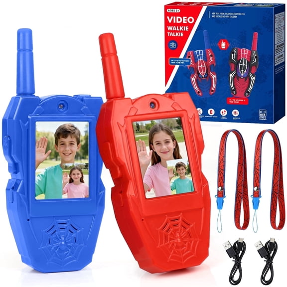 UUSUOO Video Walkie Talkies for Kids,2 Pack Rechargeable Walkie Talkies for Kids with Voice Effects,Indoor Outdoor Toys for Boys Girls,Spider Toys Christmas Birthday Gift for Kids 3-12