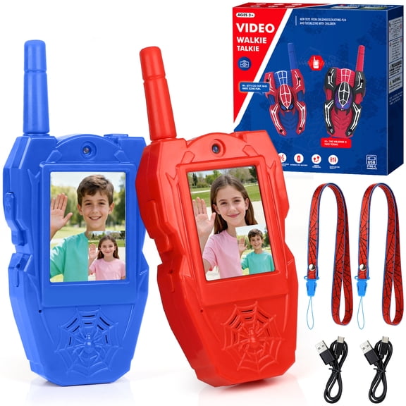 UUSUOO Video Walkie Talkies for Kids,2 Pack Rechargeable Walkie Talkies for Kids with Voice Effects,Indoor Outdoor Toys for Boys Girls,Spider Toys Christmas Birthday Gift for Kids 3-12