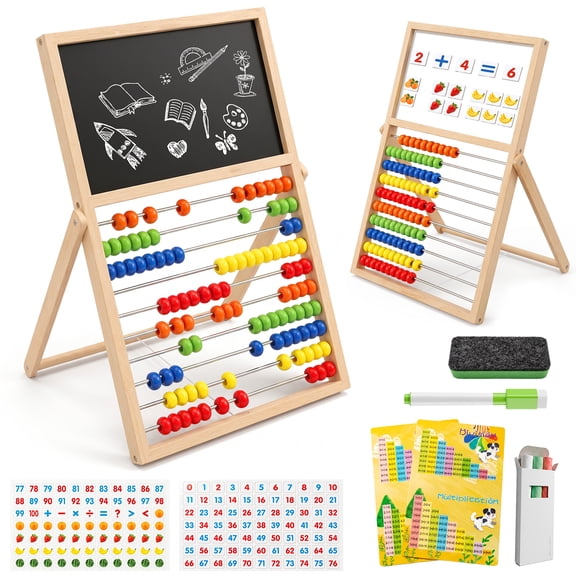 UUSUOO Abacus for Kids Math, Double-Sided Magnetic Easel for Kids with Blackboard Whiteboard, Learning Educational Toys Gifts for 3 4 5 6 7 8+ Years Old Girls Boys