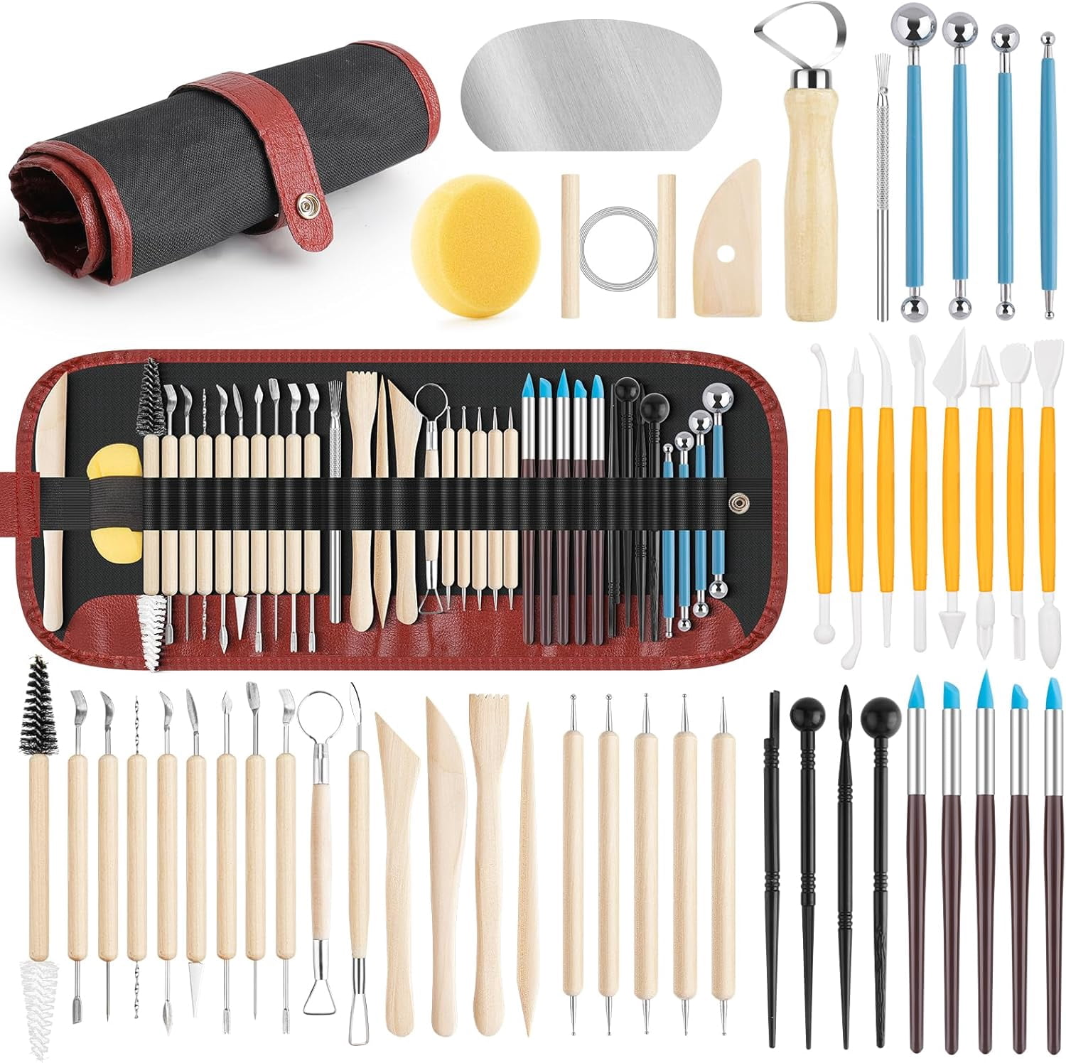 UUSYCUN 48PCS Pottery Tools for Sculpting, Clay Tool Kit Carving, Modeling Ceramics, Kiln, Polymer Trimming, Beginners, Pros, Adults, Supplies