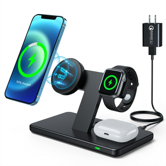 UUTO Magnetic Wireless Charger, Detachable Charging Station with QC3.0 Adapter for iPhone 13,12,Pro,Pro Max,Mini, AirPods(Watch Charging Cable NOT Included)