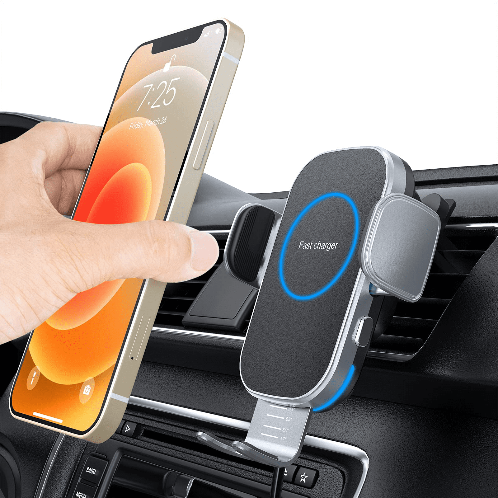 UUTO Wireless Charging Phone Car Holder, 15W Auto-Clamping Air Vent Car  Charging Mount with QC 3.0 Car Charger