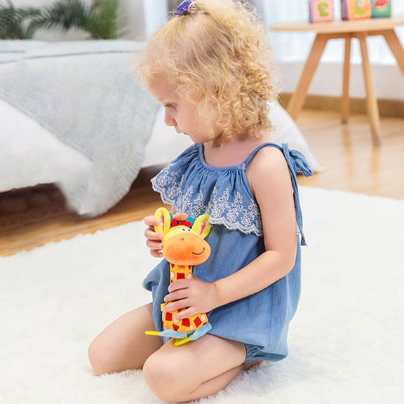 UUWEAR Baby Teether Rattle Toy - Soft Giraffe Plush with Crinkle Squeaky Sound, Sensory Shaker for Newborns 0-12 Months, Infant Learning and Travel Stroller Toy