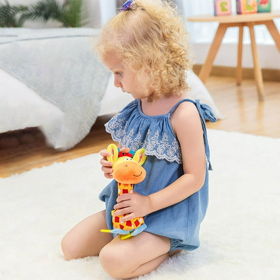 UUWEAR Baby Teether Rattle Toy - Soft Giraffe Plush with Crinkle Squeaky Sound, Sensory Shaker for Newborns 0-12 Months, Infant Learning and Travel Stroller Toy