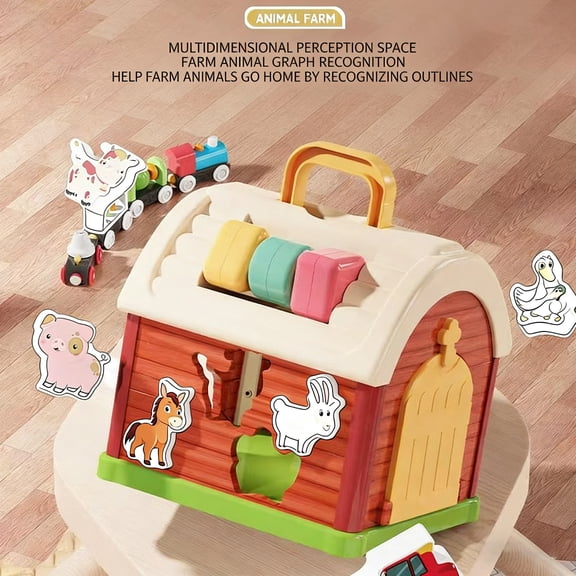 UUWEAR Toys for 1 2 3 Year Old Boys Girls, Musical Barn Farm Animal set for Toddler, Shape Sorting Educational Toy for Baby 12-18 Month, Learning Fine Motor Skills