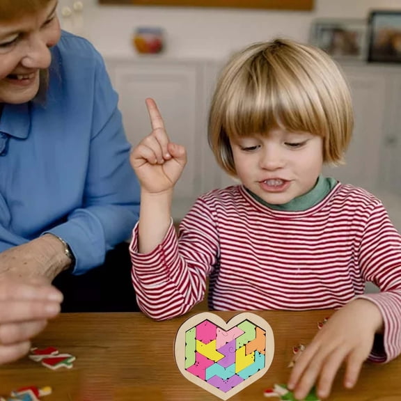 UUWEAR Wooden Tangrams Puzzle Set Wooden Hexagon Puzzles Wood Russian Blocks Geometric Block Brain Teaser for Kids Adults 3D Logic Intelligence IQ Game Gift